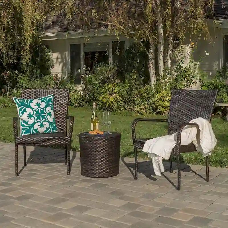 Ensemble de conversation de jardin 3 pièces en osier empilable Christopher Knight Home Littleton - Non disponible