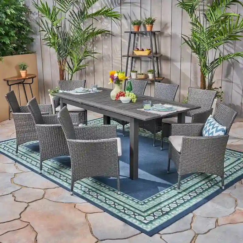 Ensemble de salle à manger extensible Nadia 9 pièces en bois et osier par Christopher Knight Home