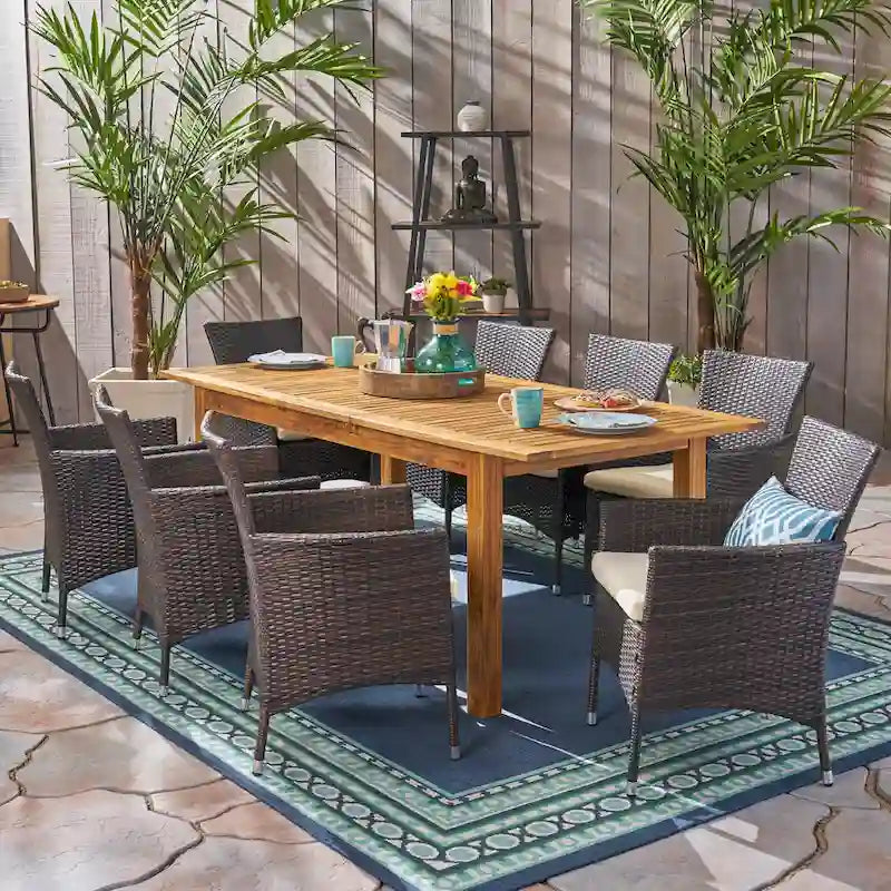 Nadia 9-piece Wood/ Wicker Expandable Dining Set by Christopher Knight Home