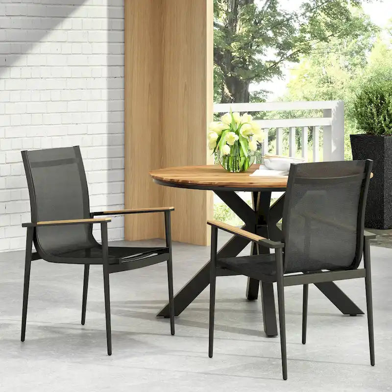 Barrister Outdoor Mesh and Aluminum Dining Chairs by Christopher Knight Home