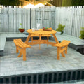 6-Person Circular Outdoor Wooden Picnic Table w/3 Built-in Benches