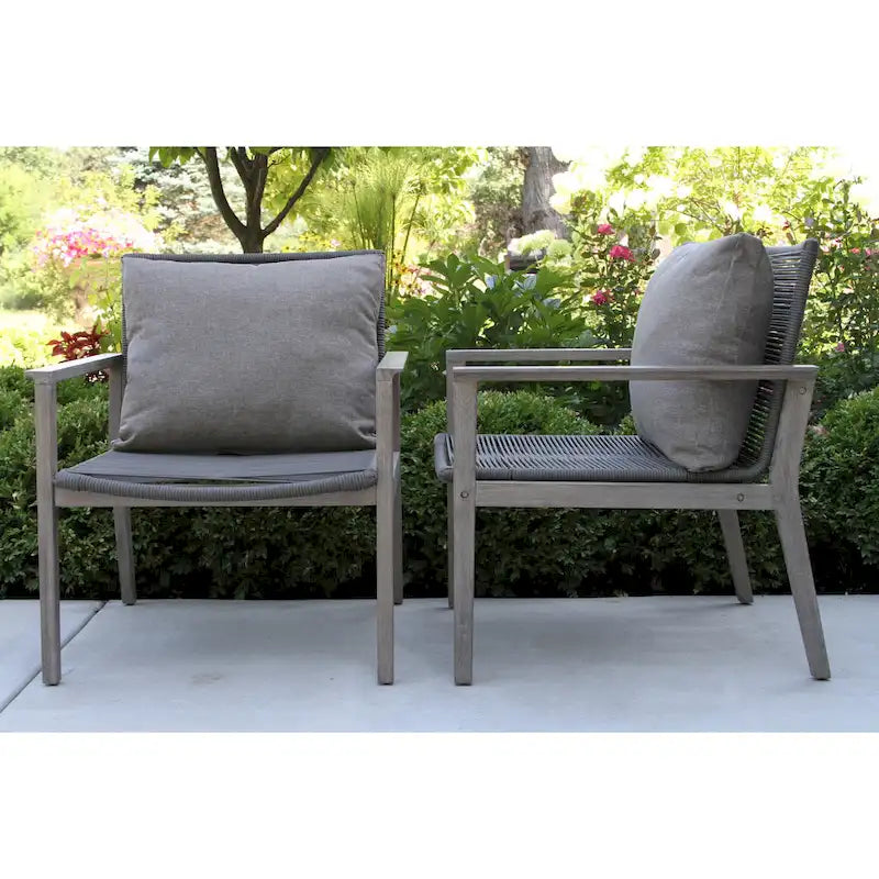 Fauteuils de salon Contessa gris délavé et corde, lot de 2