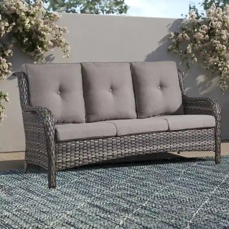 Gymojoy Outdoor Pario 3-Seat Sofa High Back Sofa Grey - 3-Seat Sofa