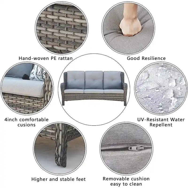 Canapé d'extérieur Gymojoy Pario 3 places, dossier haut, gris - Canapé 3 places