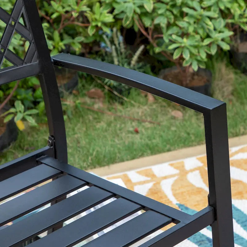 Ensemble de salle à manger d'extérieur MAISON ARTS 7 pièces en acier avec 6 chaises empilables et 1 parasol rectangulaire