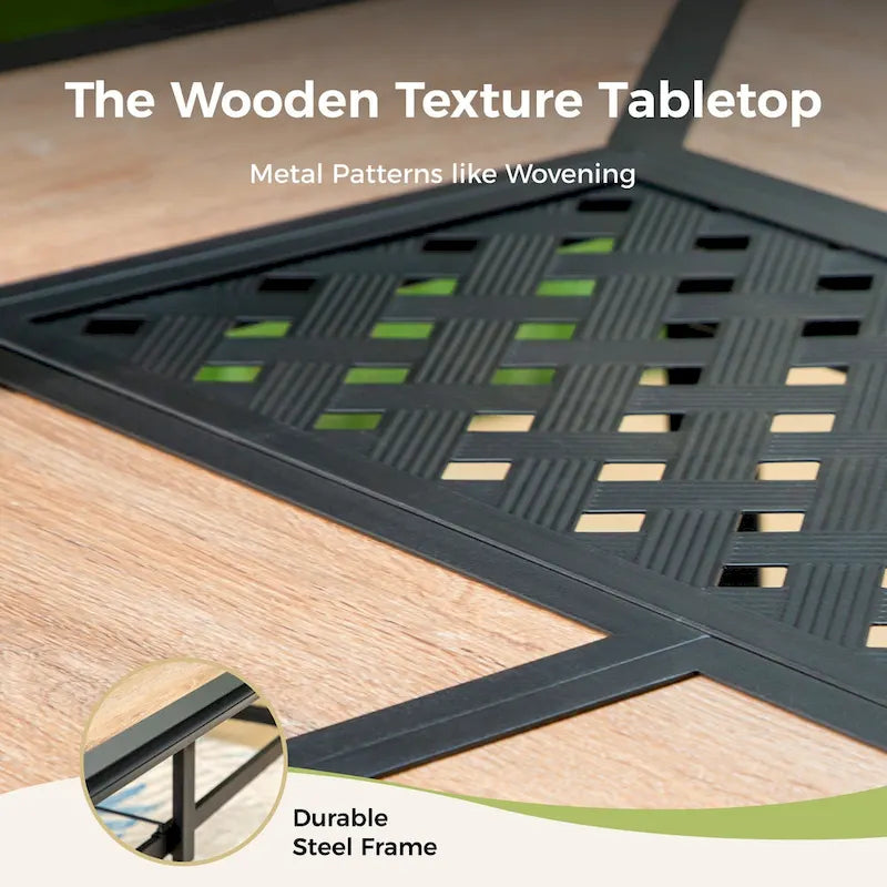 Ensemble de salle à manger d'extérieur MAISON ARTS 7 pièces en acier avec 6 chaises empilables et 1 parasol rectangulaire