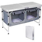 Folding Camping Table with Storage,Portable,Adjustable,Lightweight for Indoor and Outdoor Picnic, Beach, Hiking, Travel