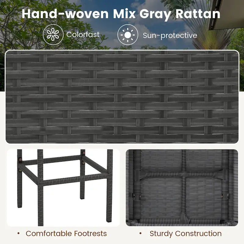 Ensemble table de bar d'extérieur en résine tressée 5 pièces avec étagères de rangement et tabourets de bar