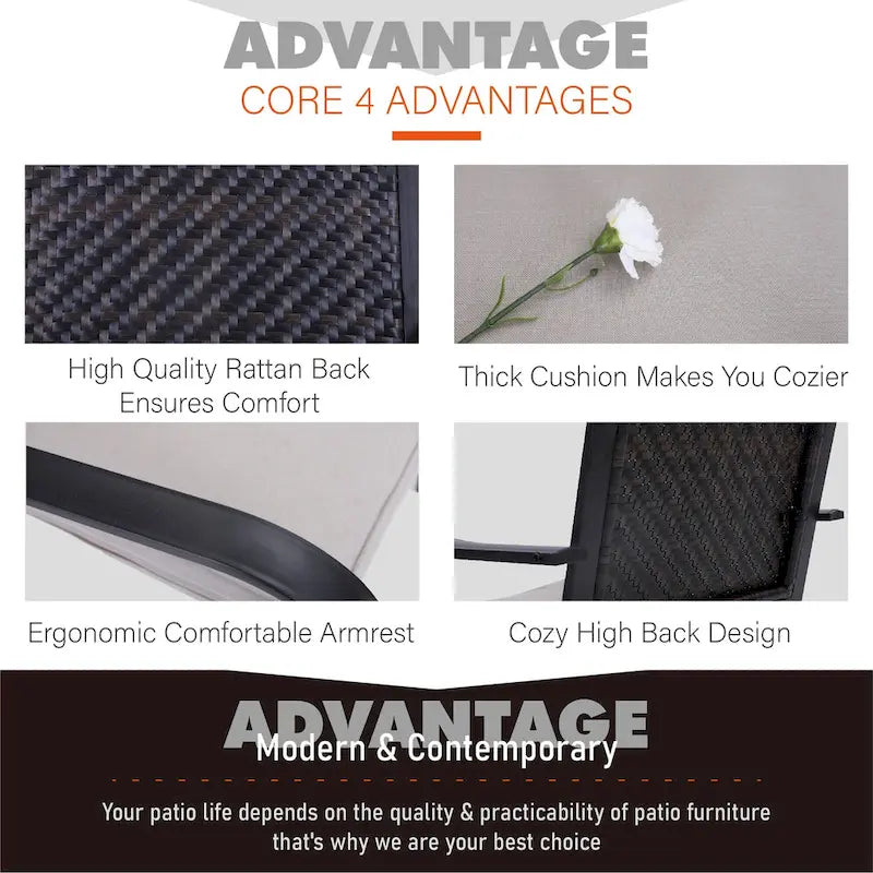 Chaises de salle à manger de patio MAISON ARTS, 2 chaises en rotin avec coussins