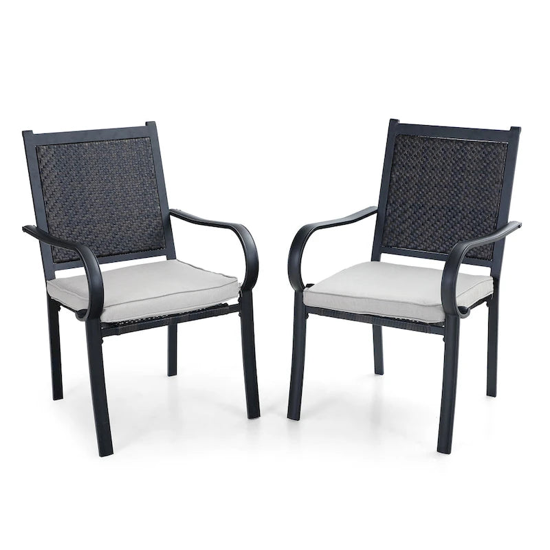 Chaises de salle à manger de patio MAISON ARTS, 2 chaises en rotin avec coussins