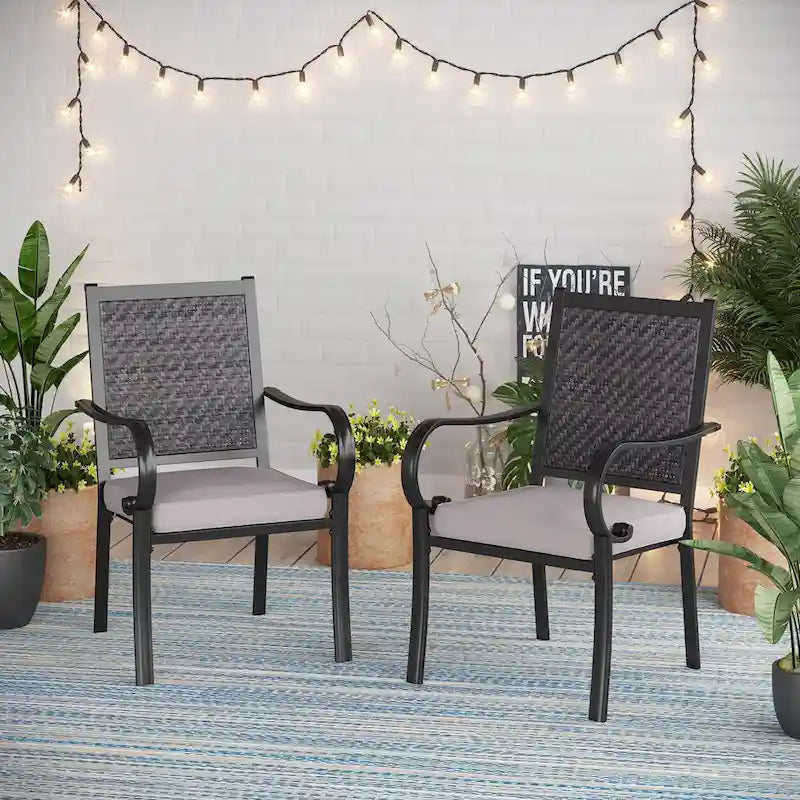 Chaises de salle à manger de patio MAISON ARTS, 2 chaises en rotin avec coussins