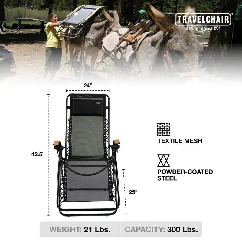 Fauteuil inclinable pliant TravelChair Lounge Lizard noir