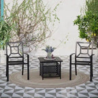 Ensemble bistro de patio MAISON ARTS comprenant une table basse avec parasol et 2 chaises empilables.