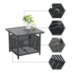 Ensemble bistro de patio MAISON ARTS comprenant une table basse avec parasol et 2 chaises empilables.