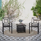 Ensemble bistro de patio MAISON ARTS comprenant une table basse avec parasol et 2 chaises empilables.