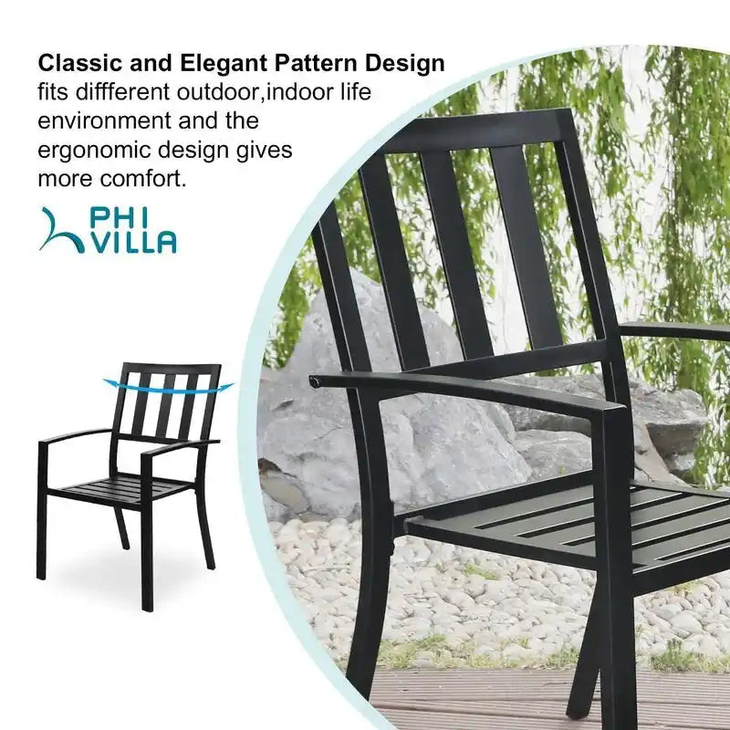 Ensemble bistro de patio MAISON ARTS comprenant une table basse avec parasol et 2 chaises empilables.