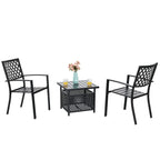 Ensemble bistro de patio MAISON ARTS comprenant une table basse avec parasol et 2 chaises empilables.