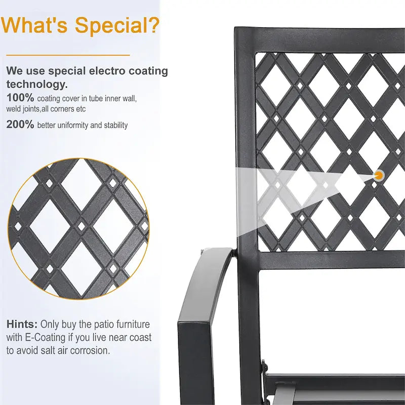 Ensemble bistro de patio MAISON ARTS comprenant une table basse avec parasol et 2 chaises empilables.