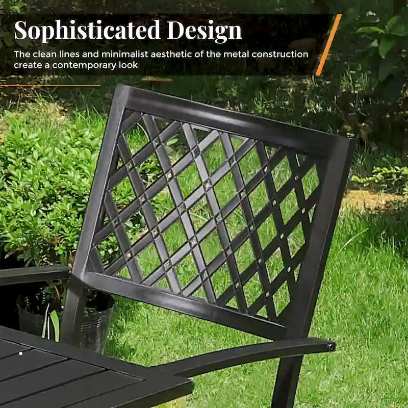 Ensemble bistro de patio MAISON ARTS comprenant une table basse avec parasol et 2 chaises empilables.