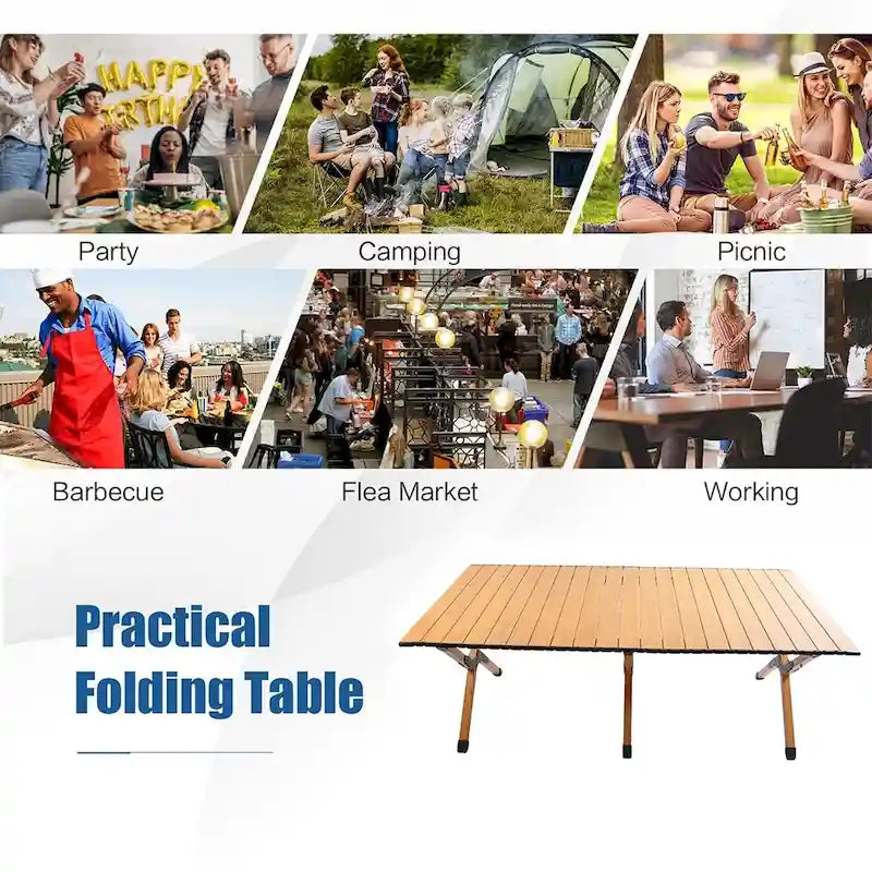 Table de camping pliante en métal, table de pique-nique portable enroulable pour l'extérieur