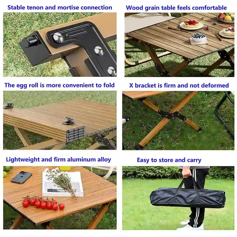 Table de camping pliante en métal, table de pique-nique portable enroulable pour l'extérieur