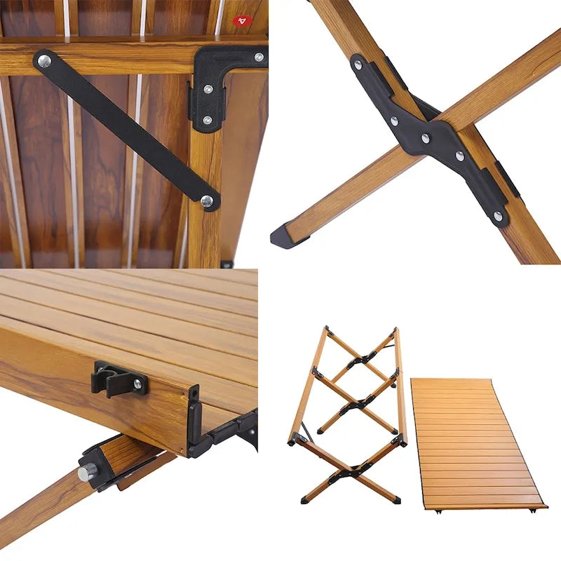 Table de camping pliante en métal, table de pique-nique portable enroulable pour l'extérieur