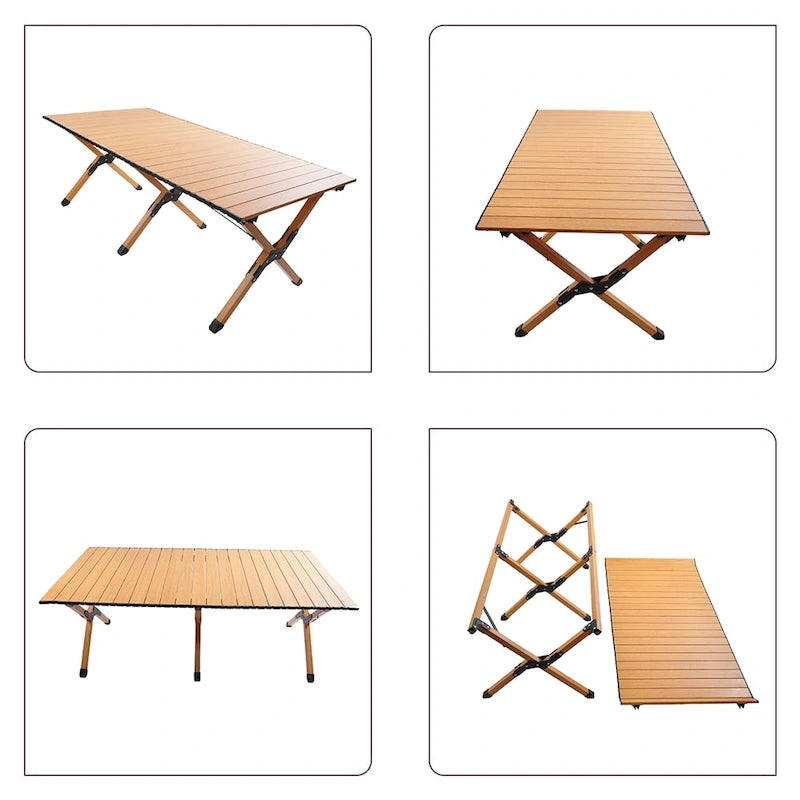 Table de camping pliante en métal, table de pique-nique portable enroulable pour l'extérieur
