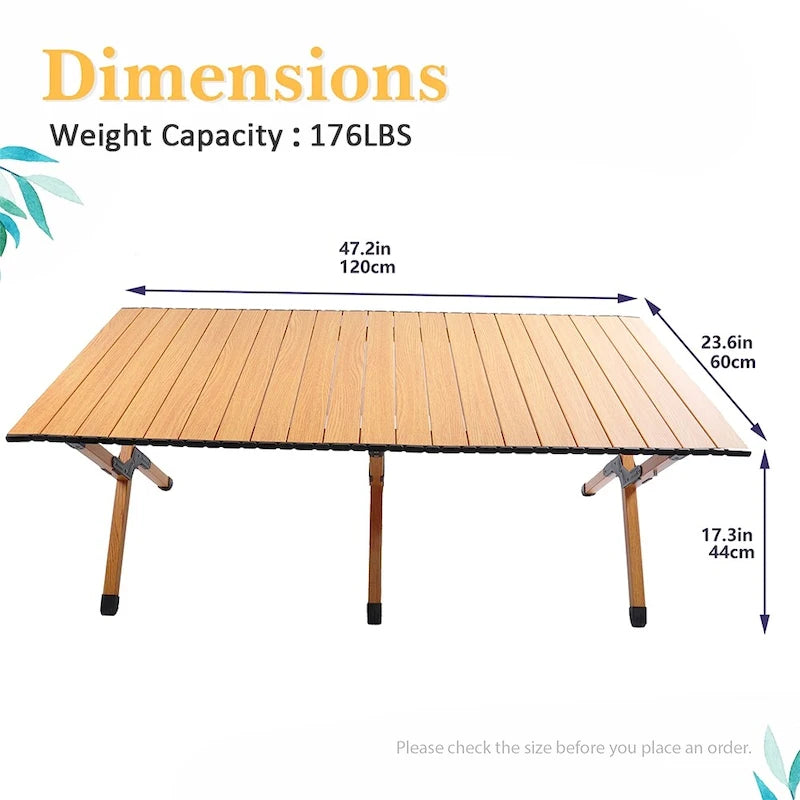 Table de camping pliante en métal, table de pique-nique portable enroulable pour l'extérieur