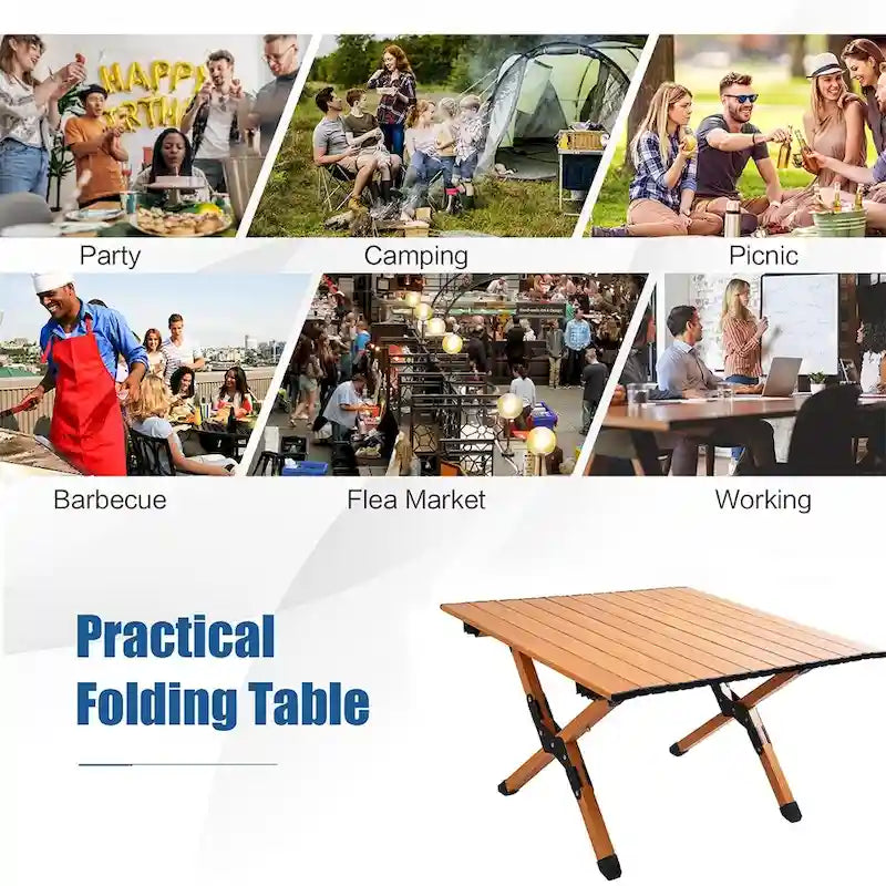 Table de camping pliante en métal, table de pique-nique portable enroulable pour l'extérieur