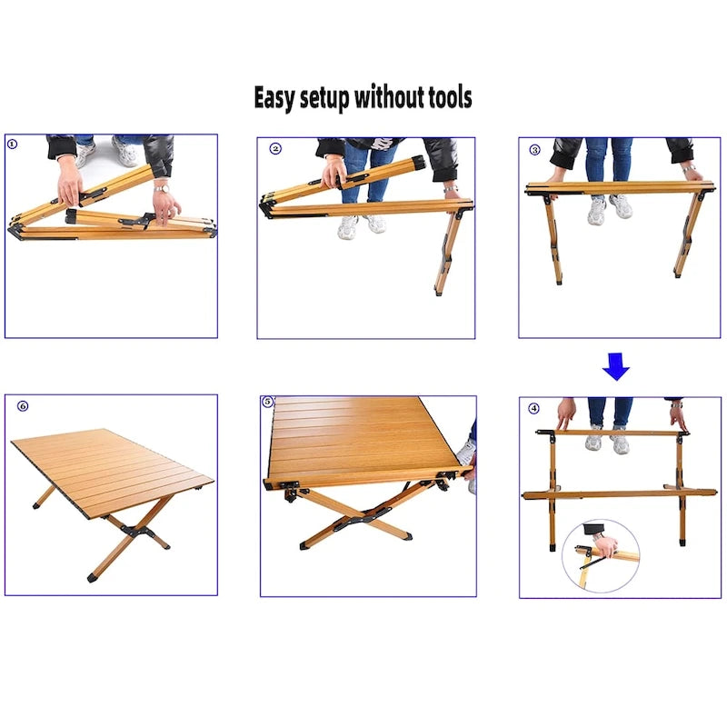 Table de camping pliante en métal, table de pique-nique portable enroulable pour l'extérieur