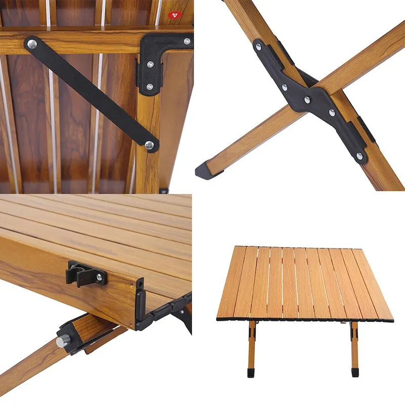 Table de camping pliante en métal, table de pique-nique portable enroulable pour l'extérieur