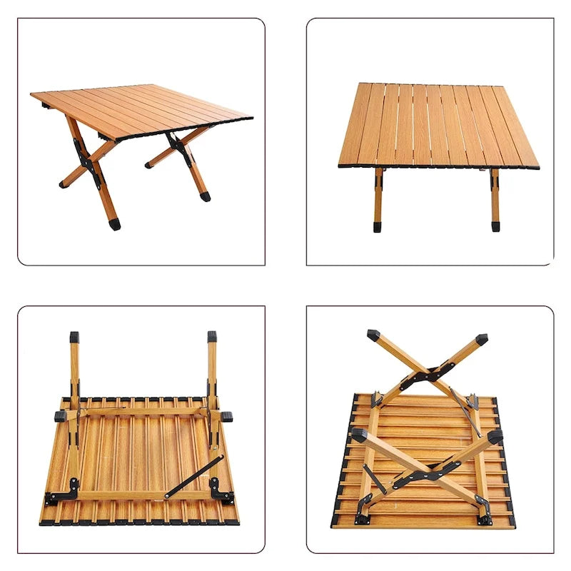 Table de camping pliante en métal, table de pique-nique portable enroulable pour l'extérieur