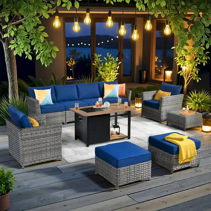 Ensemble de conversation de patio extérieur XIZZI 10 pièces avec foyer