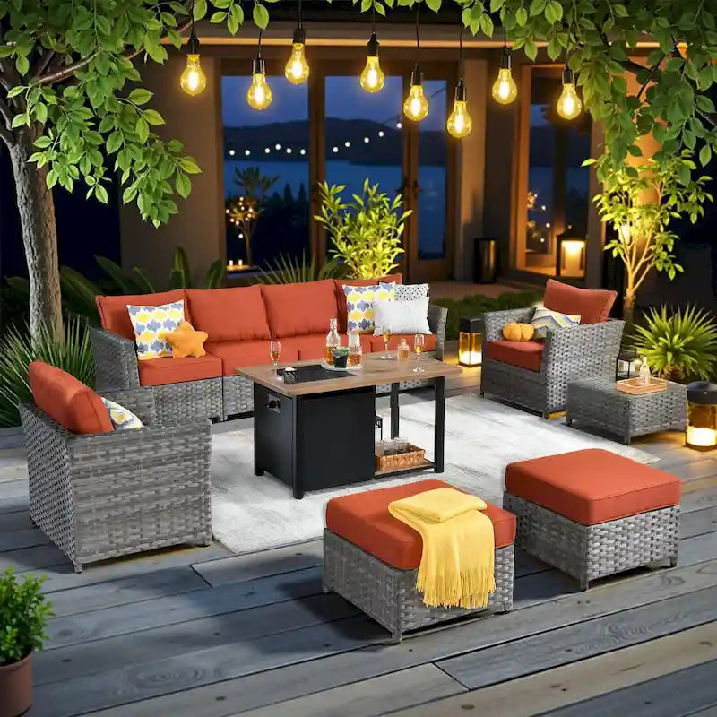 Ensemble de conversation de patio extérieur XIZZI 10 pièces avec foyer