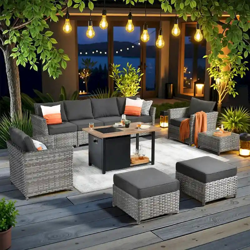 Ensemble de conversation de patio extérieur XIZZI 10 pièces avec foyer