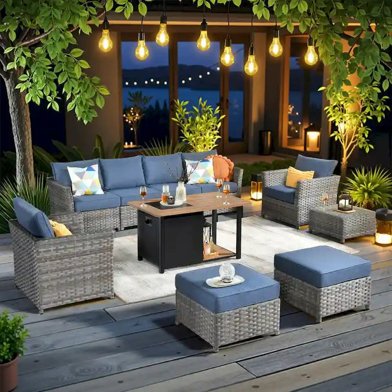 XIZZI 10-piece Outdoor Patio Furniture Conversation Set with Fire Pit