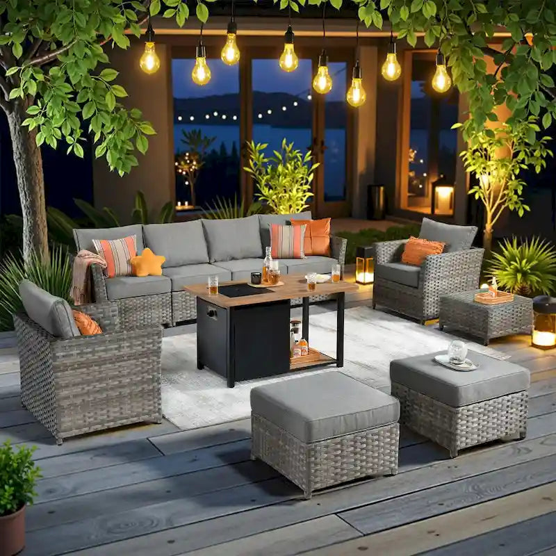 Ensemble de conversation de patio extérieur XIZZI 10 pièces avec foyer