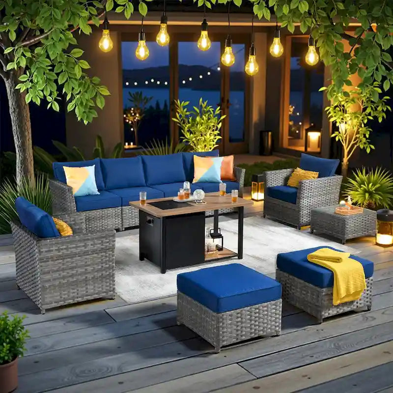 Ensemble de conversation de patio extérieur XIZZI 10 pièces avec foyer