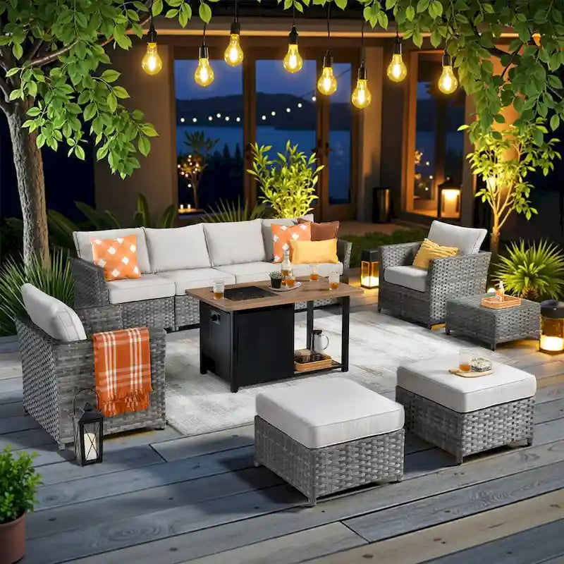 Ensemble de conversation de patio extérieur XIZZI 10 pièces avec foyer