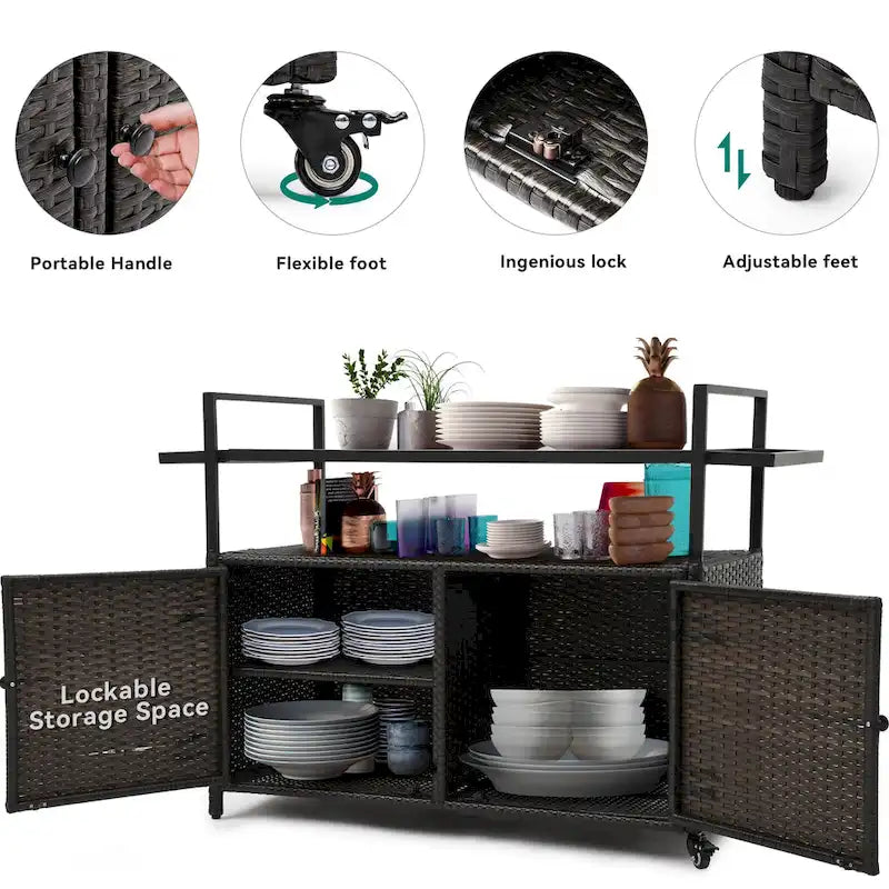 Ensemble de bar Co avec revêtement extérieur en osier