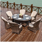 7-Piece Patio Wicker Dining Set with 6 Dining Chairs - N/A