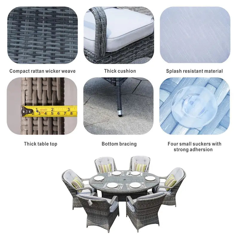 Ensemble de salle à manger d'extérieur en résine tressée 7 pièces avec 6 chaises - Non disponible