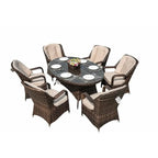 Ensemble de salle à manger d'extérieur en résine tressée 7 pièces avec 6 chaises - Non disponible
