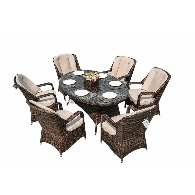 Ensemble de salle à manger d'extérieur en résine tressée 7 pièces avec 6 chaises - Non disponible