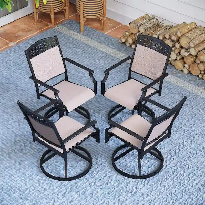 Ensemble de 4 chaises de salle à manger de patio PHI VILLA, fabriquées avec une structure robuste en aluminium et un tissu textilene respirant.