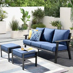OVIOS Outdoor 3-piece Wicker Sectional Sofa Set With Ottoman Steel Frame