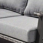 Ensemble de canapé d'angle d'extérieur 3 pièces en résine tressée OVIOS avec pouf et structure en acier