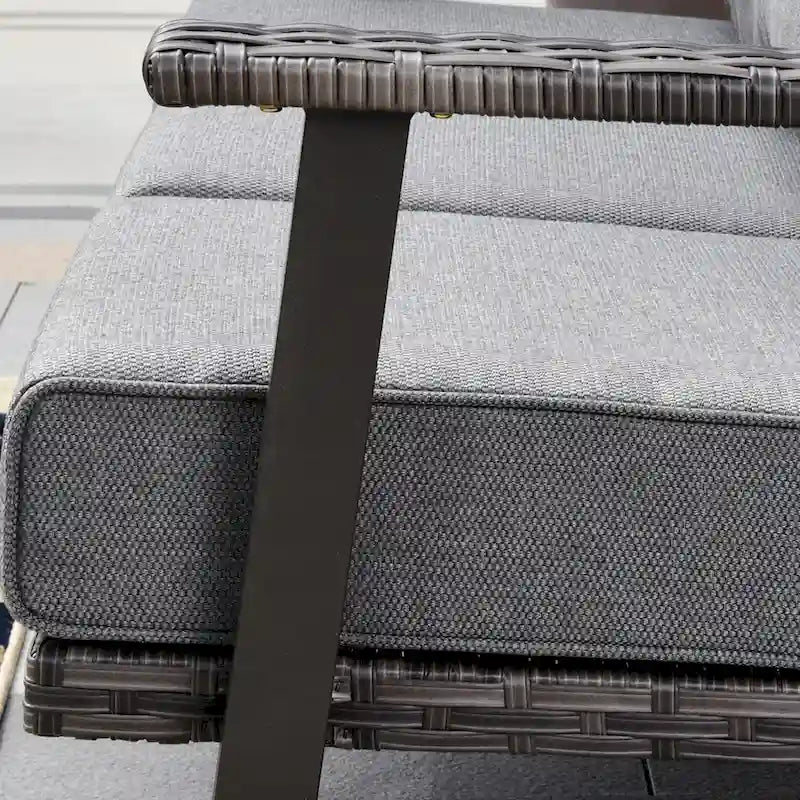 Ensemble de canapé d'angle d'extérieur 3 pièces en résine tressée OVIOS avec pouf et structure en acier