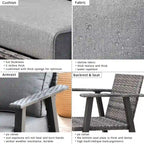 Ensemble de canapé d'angle d'extérieur 3 pièces en résine tressée OVIOS avec pouf et structure en acier