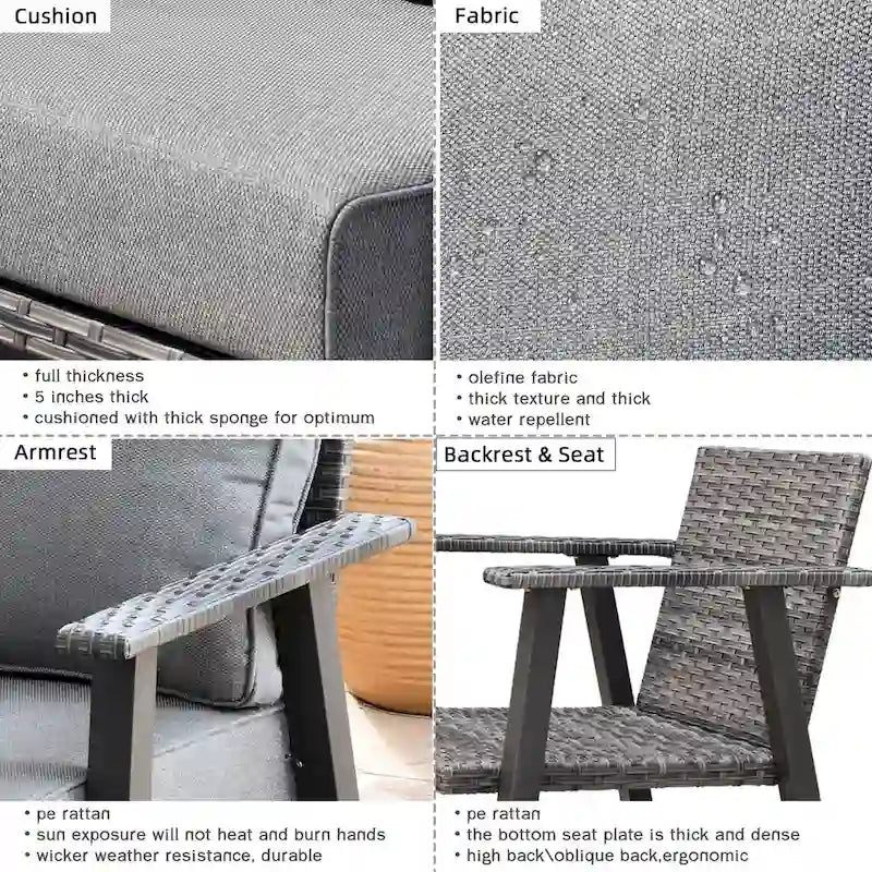 Ensemble de canapé d'angle d'extérieur 3 pièces en résine tressée OVIOS avec pouf et structure en acier